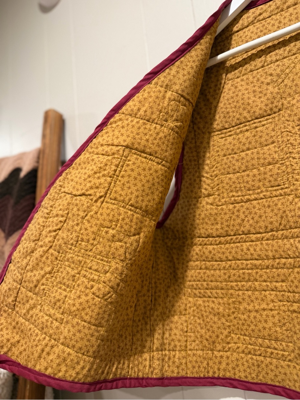 Quilted Folk Art Patchwork Vest in Burgundy and Mustard - Picture 4 of 6